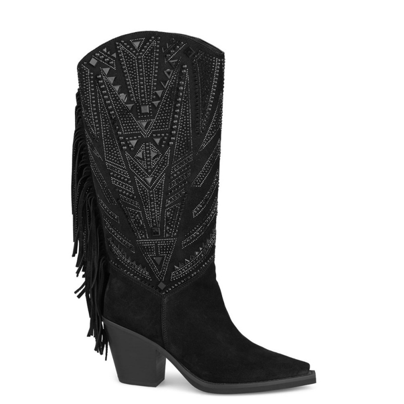 Bottes à Talons Alma En Pena Boot With Rear Fringes Noir Femme | DDX-68178633